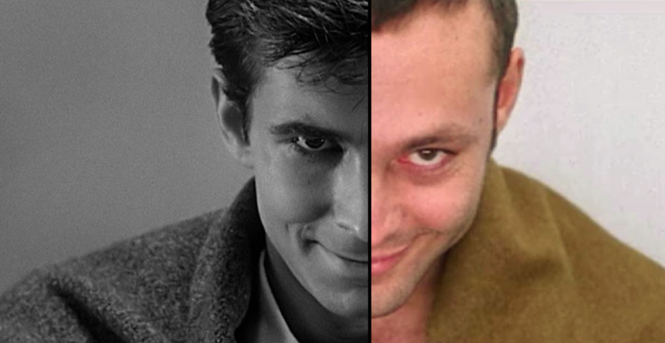 Split image from the two versions of Psycho. Anthony Perkins and Vince Vaughn