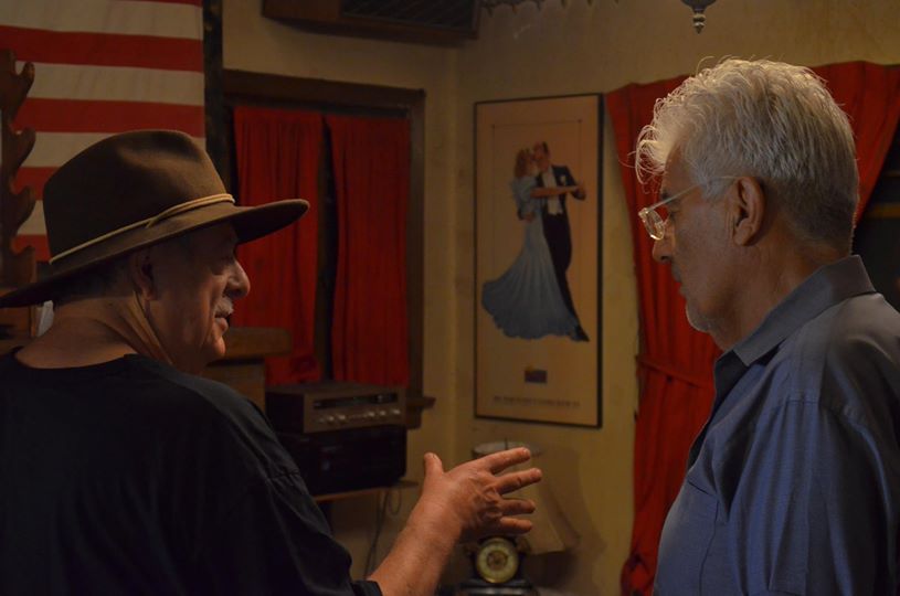 Behind the scenes image from the movie Hide and Go Seek of director Wayne Schotten and Sam Lopez