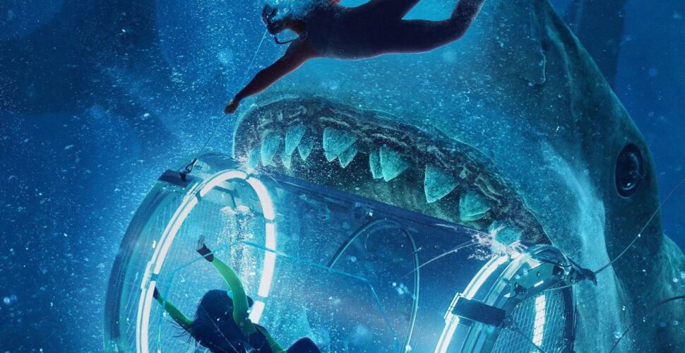 still image from The Meg movie with Jason Statham avoiding the megalodon shark.